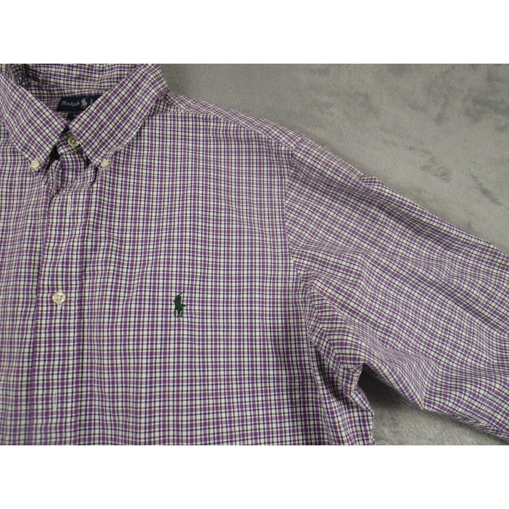 Ralph Lauren Shirt Mens 17.5 Purple Checked Custom Fit Business Casual Preppy‎